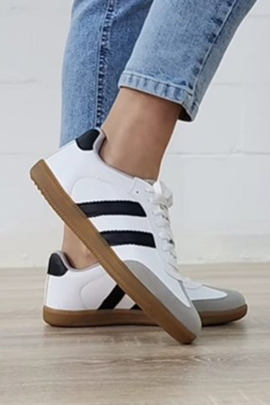 Willa Striped Lace-up Flat Sneakers - Threaded Pear