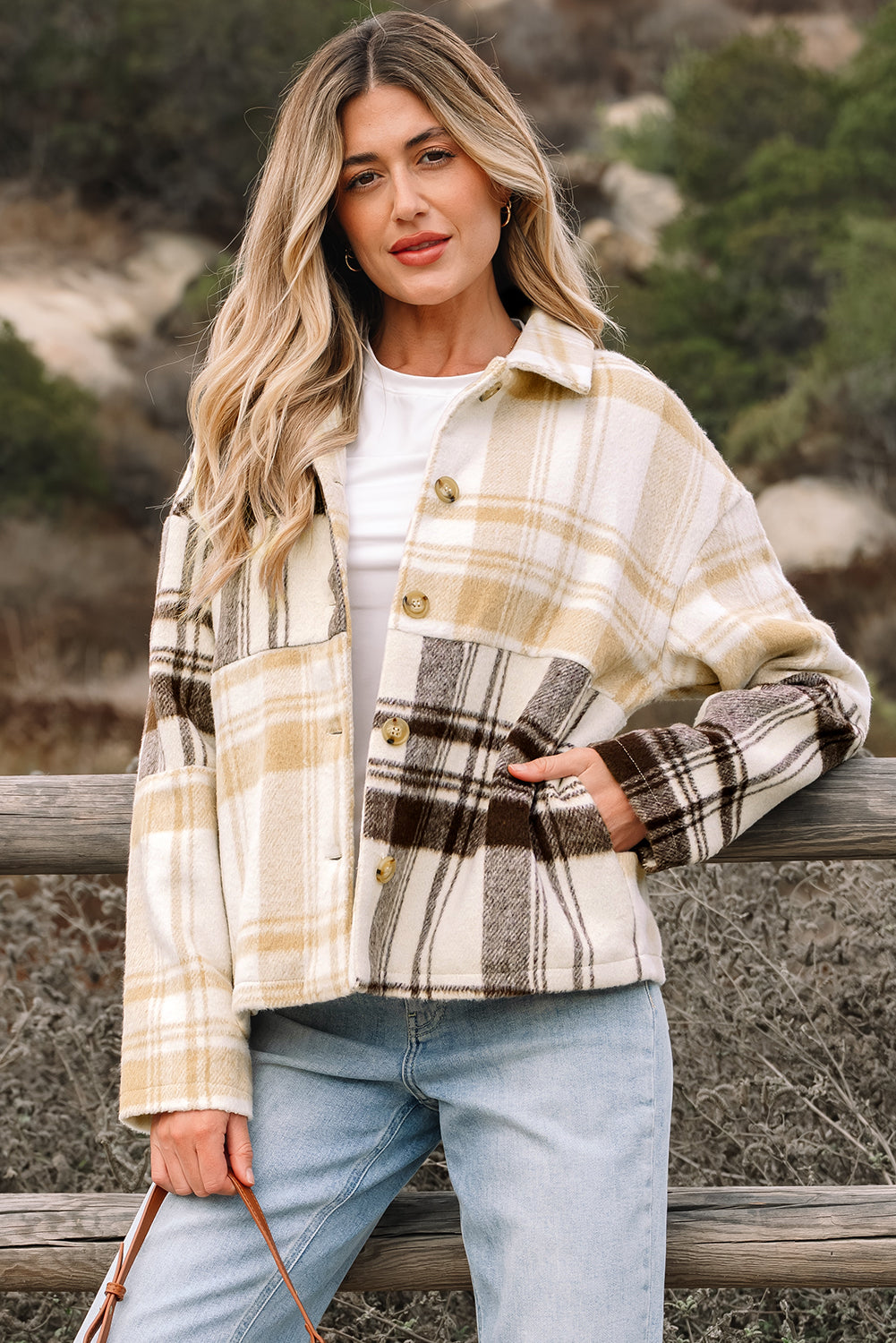 Threaded Pear Julinique Plaid Patchwork Side Shacket