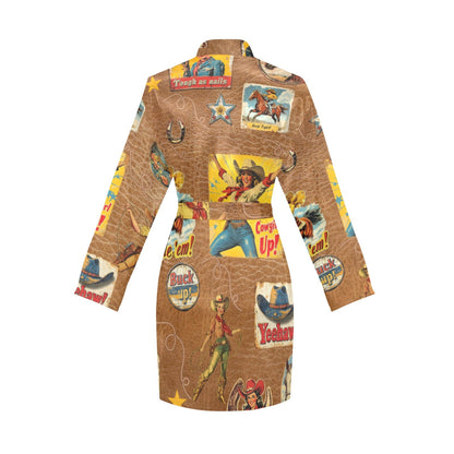 Baha Ranch Vintage Cowgirl Collage Satin Robe