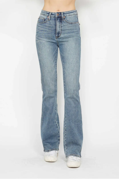 Judy Blue Full Size Tummy Control Back Embroidered Pocketed Bootcut Jeans Plus Size