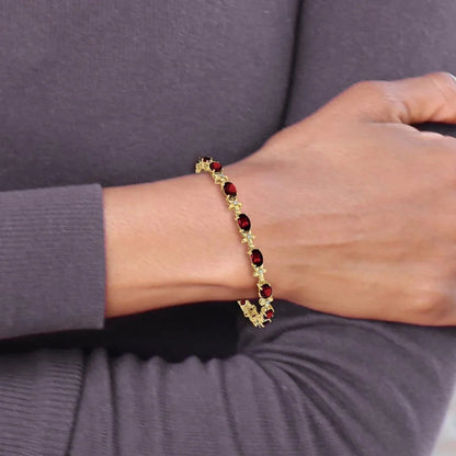 Genuine Red Garnet 14K Gold Floral Bracelet