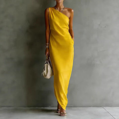 Women's Satin Off-Shoulder Slim-Fit Maxi Dress