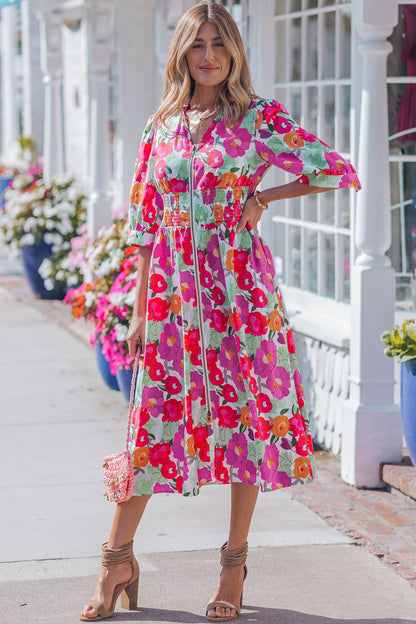 Threaded Pear Lisa Puffy Half Sleeve Dress