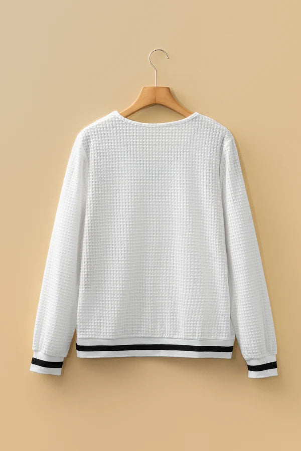 Threaded Pear Greta Trim Pullover Waffle Top