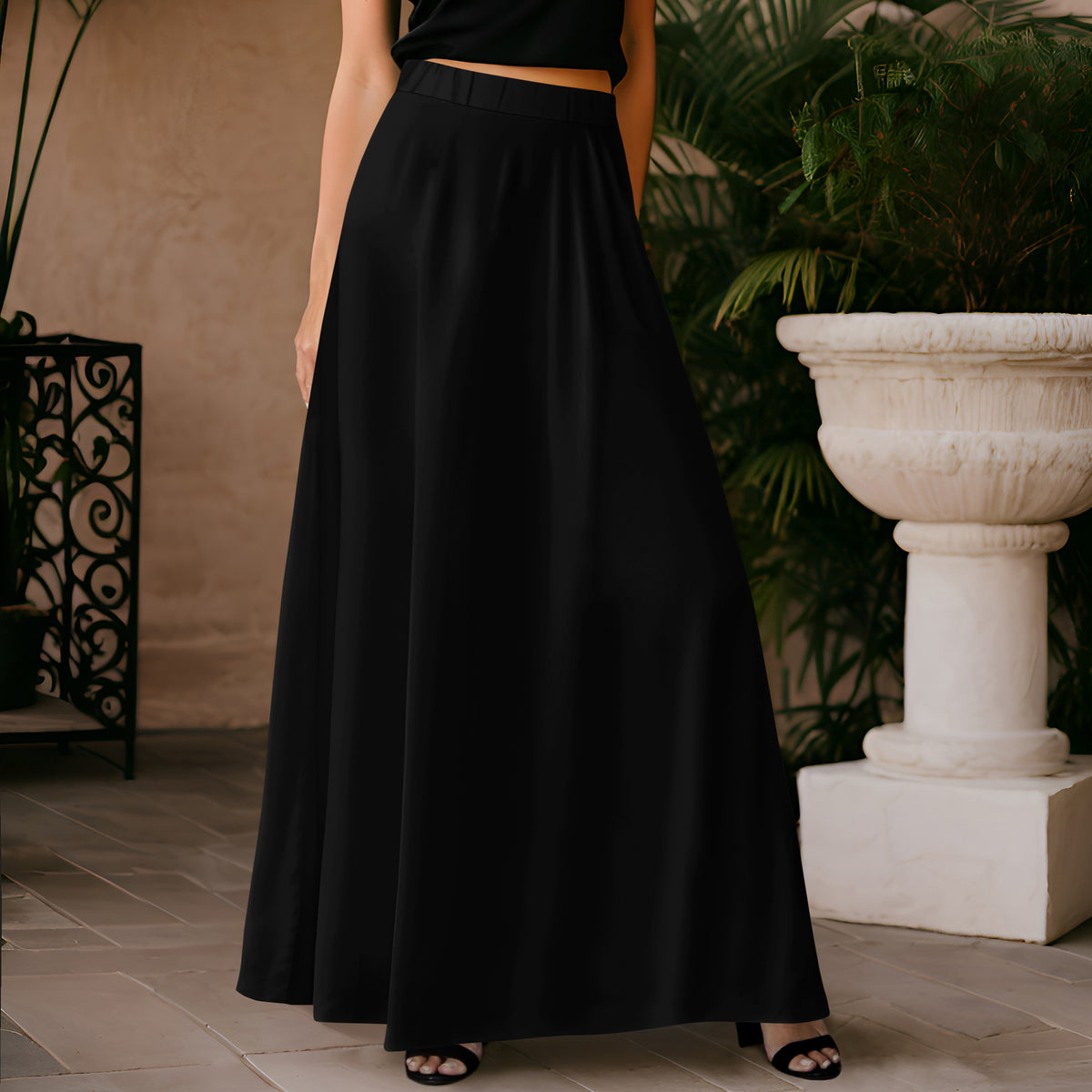 Maxi Skirt by Bon Apple Tea - Black Solid
