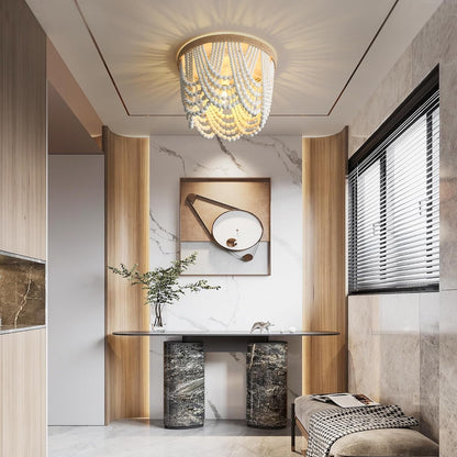 Bohemian Lighting Bohemian Chandelier Handmade Beaded Chandelier Bohemian Lighting Ceiling Beaded Lighting 3 Light Wood Bead Chandelier Nursery Lighting Bedroom Chandelier (White)