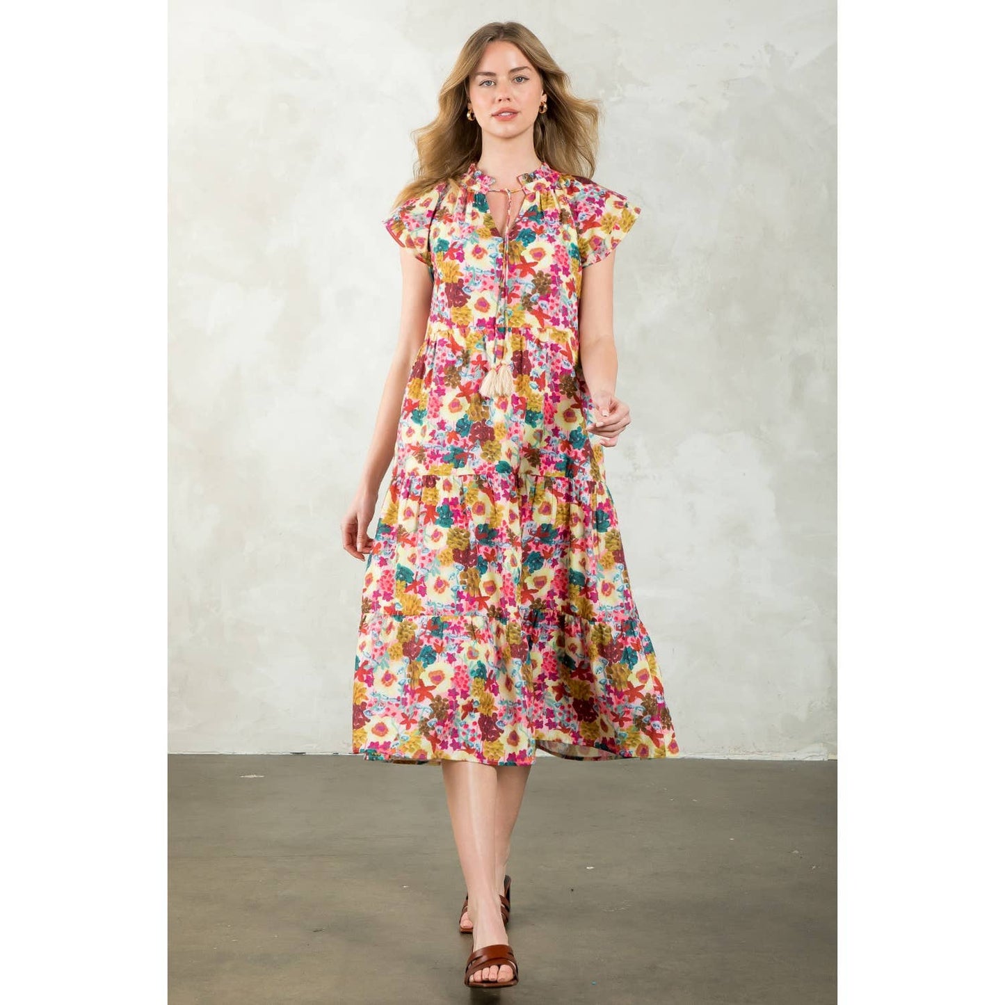 COURTNEY- Tassel Tie Tiered Floral Dress