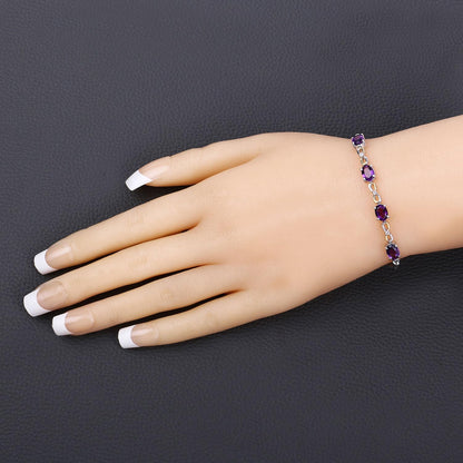 Oval Purple Amethyst Prong Two-Tone Gold Plated Silver Infinity Bolo Adjustable Bracelet