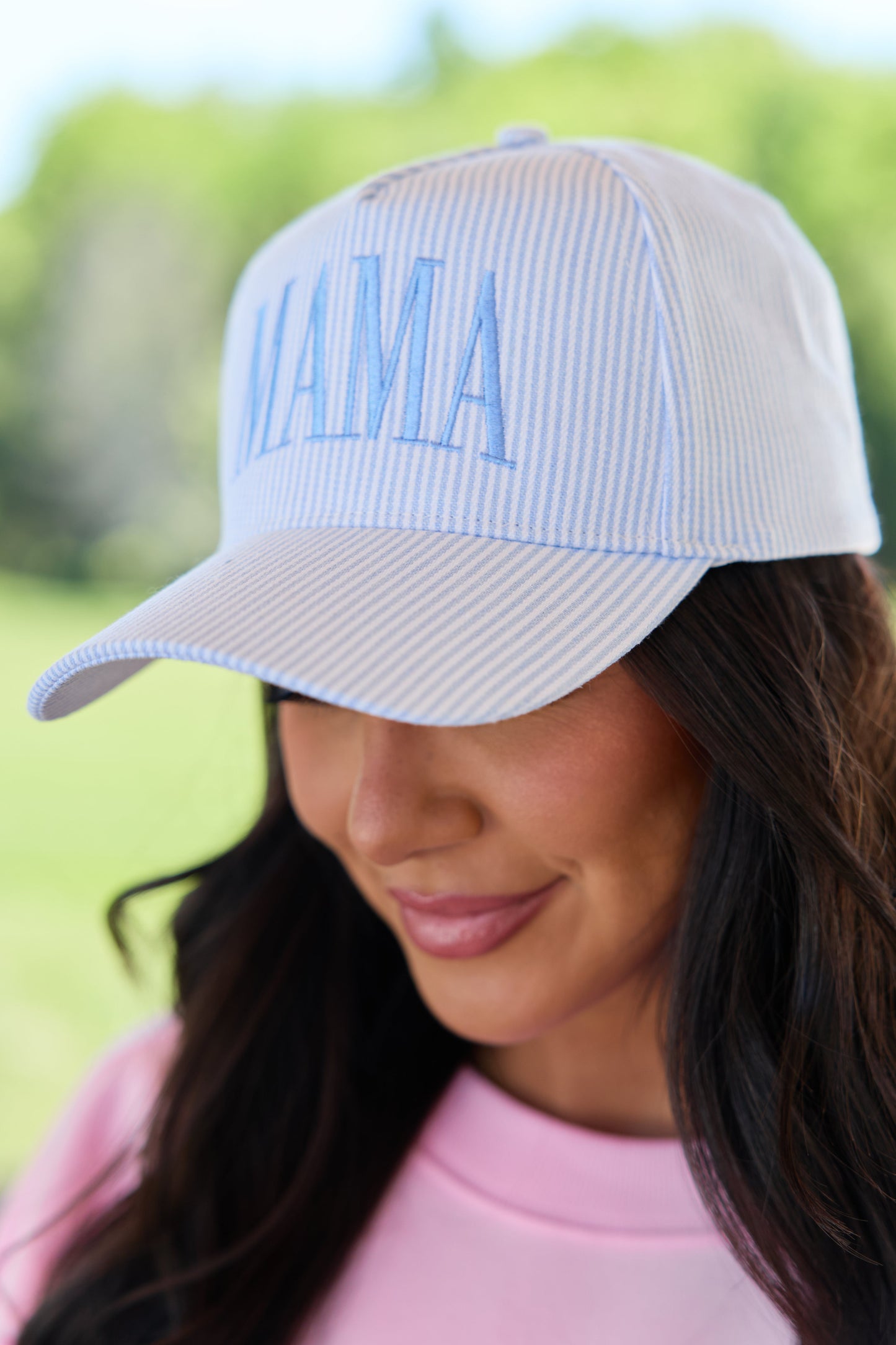 Blue Striped Mama Trucker Hat