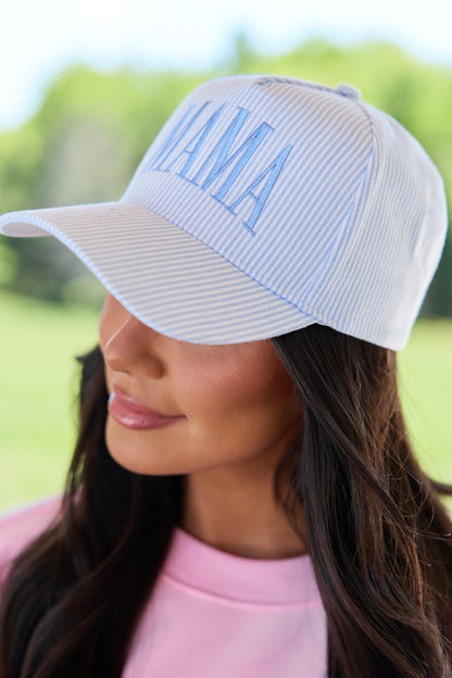 Blue Striped Mama Trucker Hat