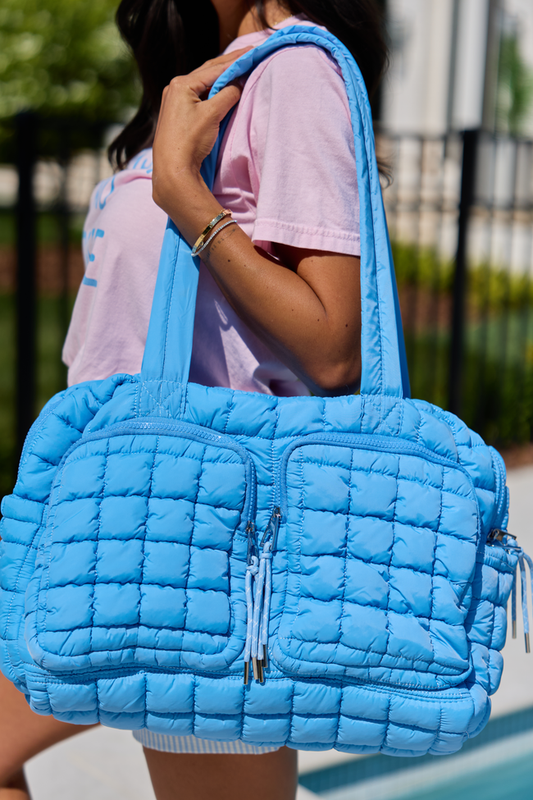 Haylie Marine Blue Quilted Weekender Bag