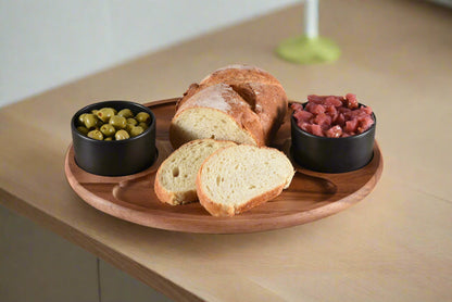 Kalmar Home Acacia Wood Charcuterie / Serving Tray with 2 Ceramic Bowls with Lids