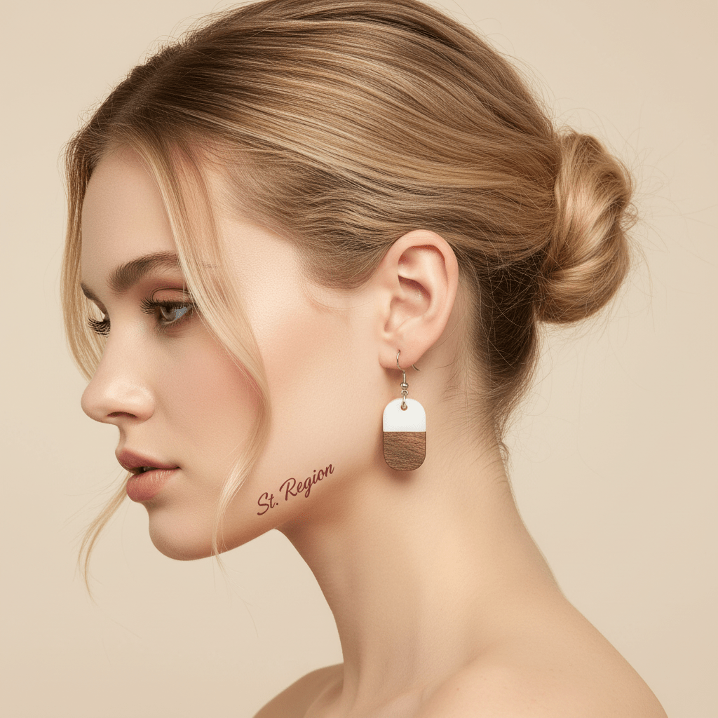 White Resin & Wood Silvertone Patchwork Rectangle Hook Earrings