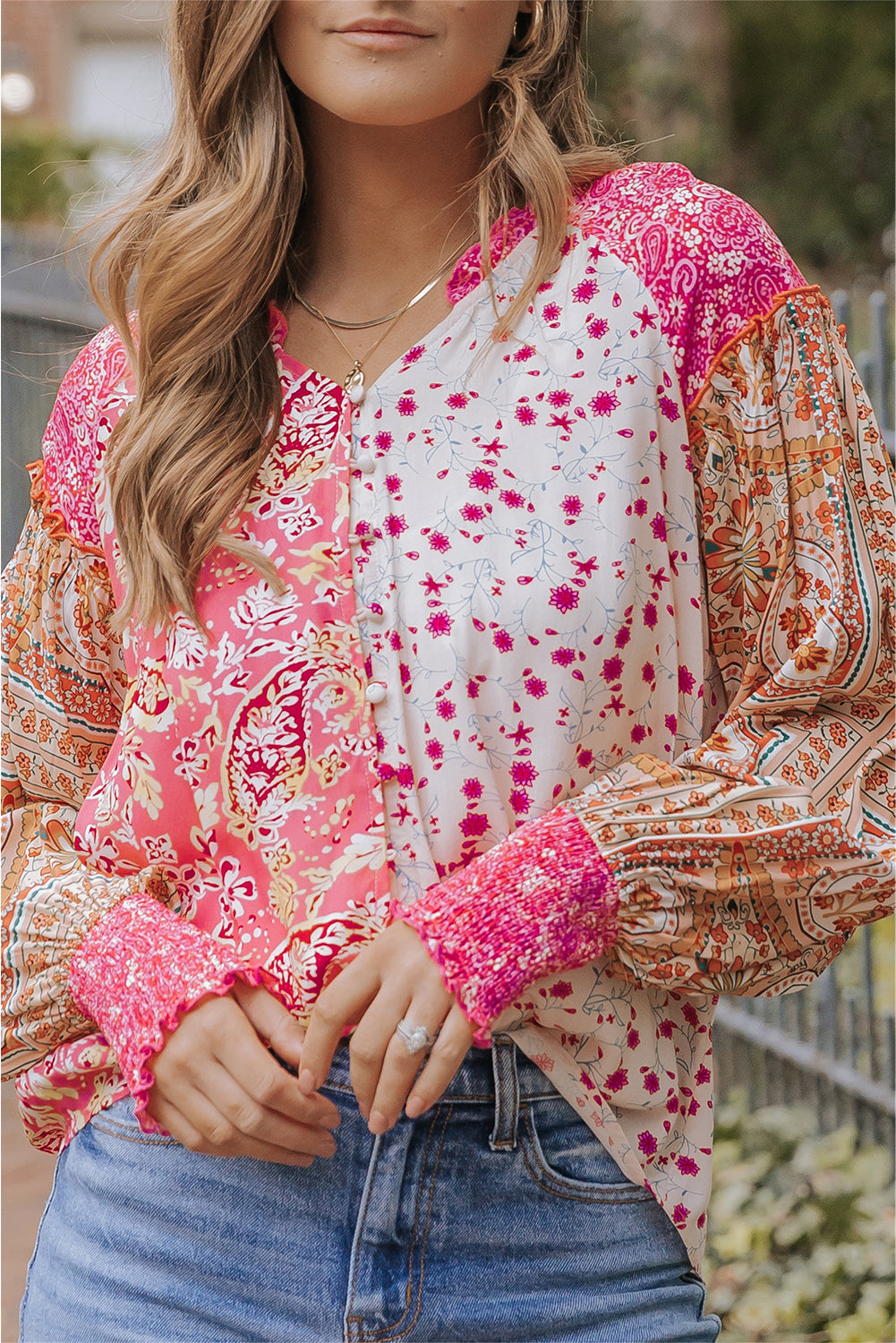 Threaded Pear Adalee Printed Puff Sleeve Shirt
