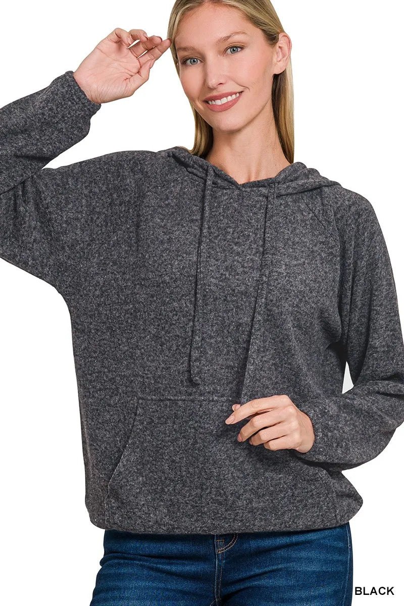 Zenana Brushed Hacci Melange Hooded Sweater