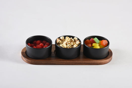 Kalmar Home Ceramic Condiment Set on Acacia Wood Base