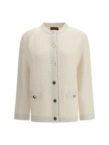 Cardigan Bouclé Lamé Wool Ivory/Silver