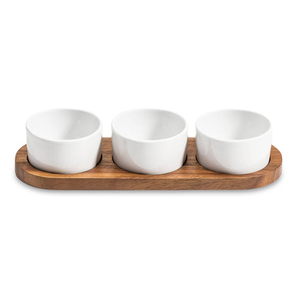 Kalmar Home Ceramic Condiment Set on Acacia Wood Base