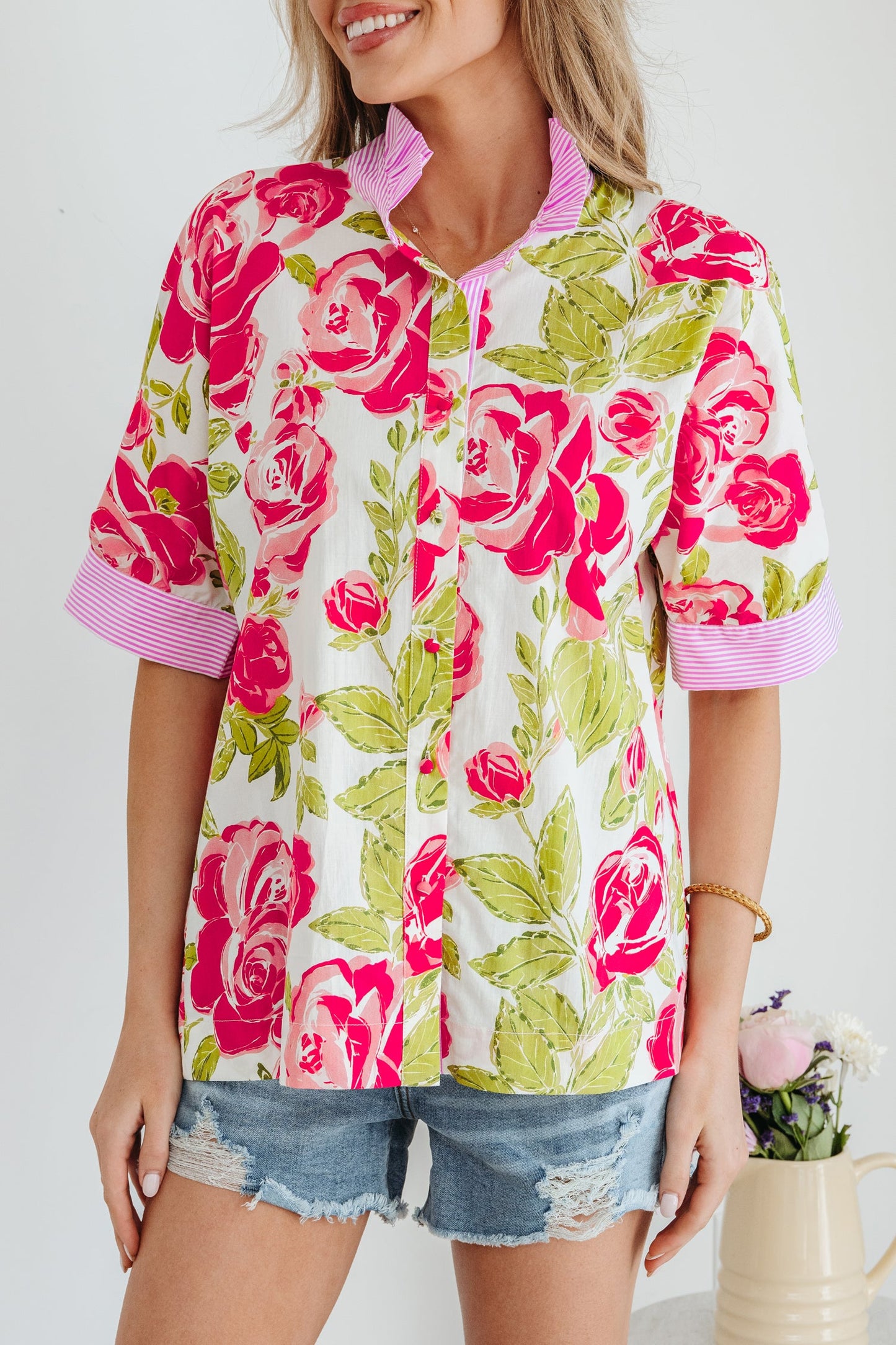 Threaded Pear Rebekah Collar Short Sleeve Shirt