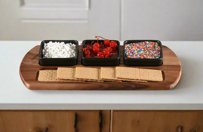 Kalmar Home Charcuterie / Serving Tray with 3 Square Ceramic Bowls