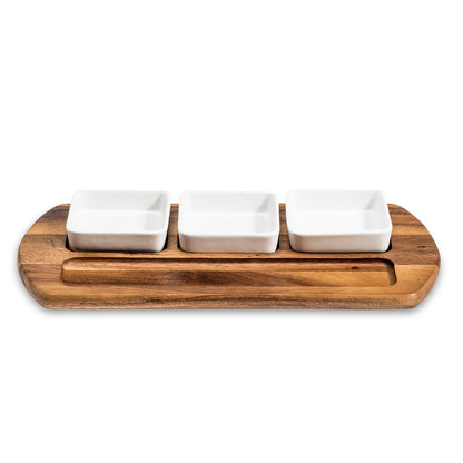 Kalmar Home Charcuterie / Serving Tray with 3 Square Ceramic Bowls