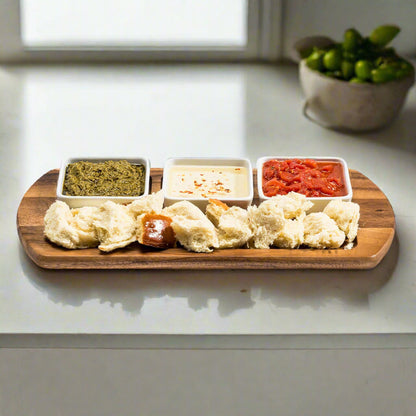 Kalmar Home Charcuterie / Serving Tray with 3 Square Ceramic Bowls