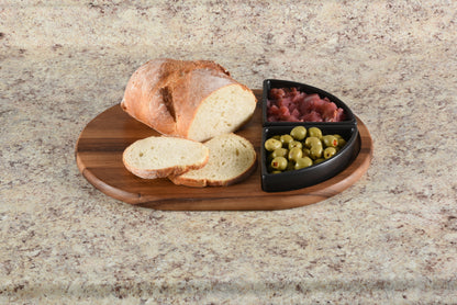 Kalmar Home Acacia Wood Charcuterie / Serving Tray with 2 Triangular Ceramic Bowls