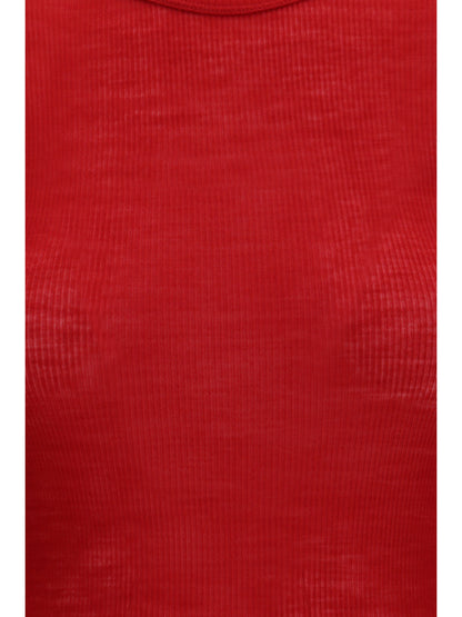 Ribbed Knit T-Shirt Lipstick Red