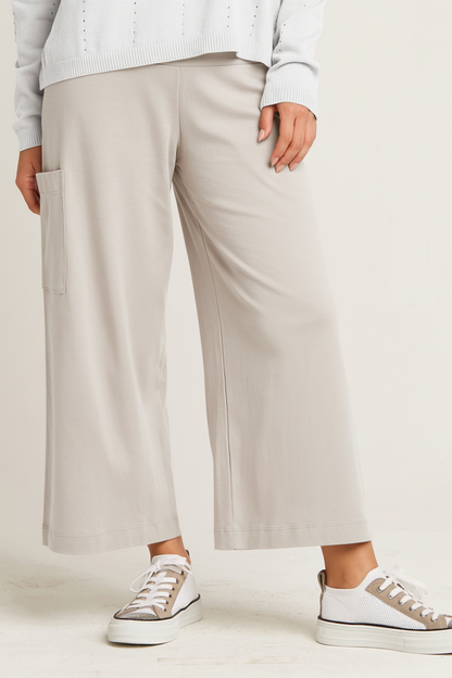 Pima Cotton Cropped Gaucho Pants - Putty
