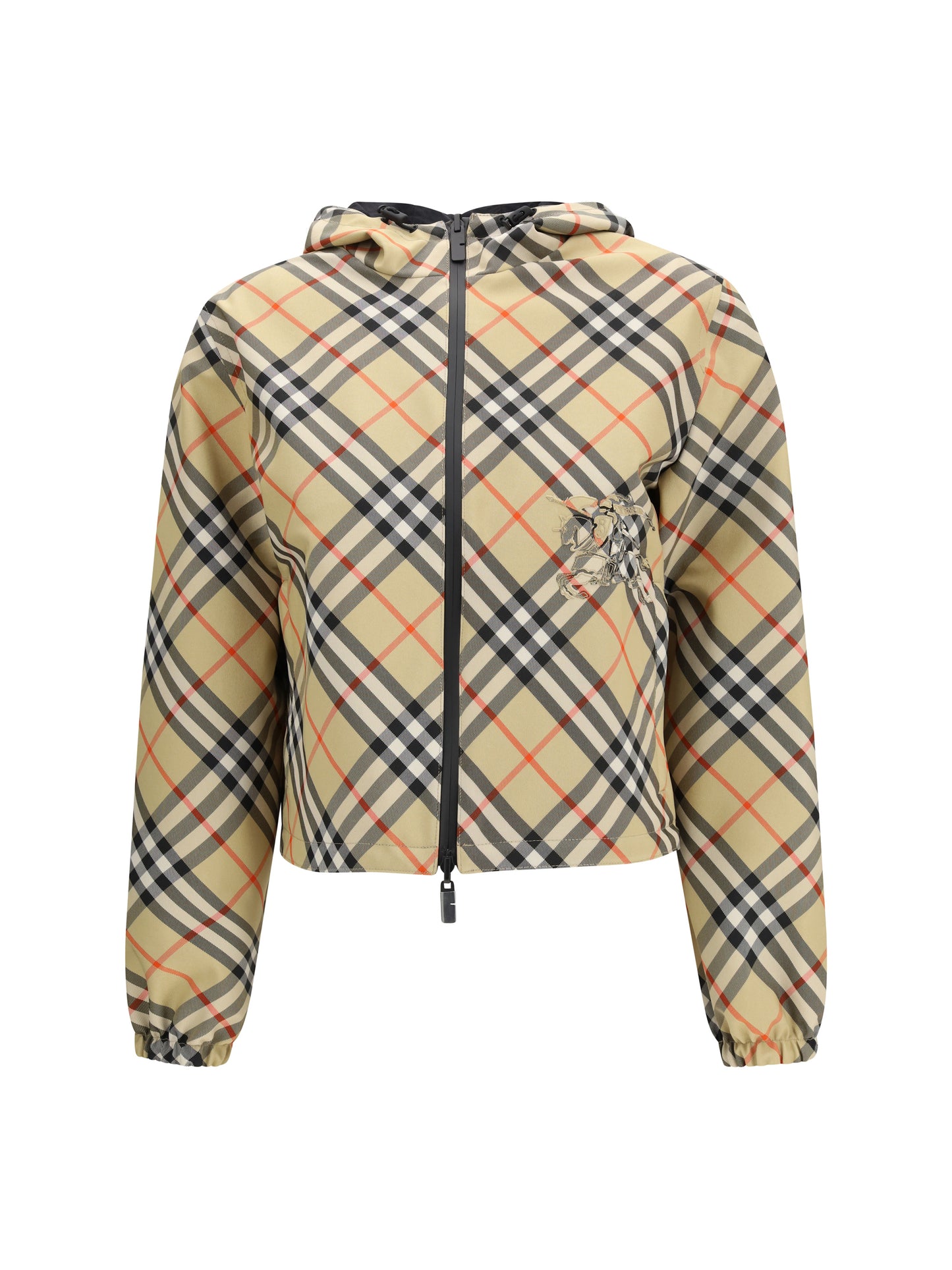 Cropped Reversible Check Jacket — Sand
