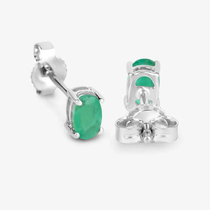 0.38 Ct Oval Green Zambian Emerald Prong 10K Gold Stud Earrings