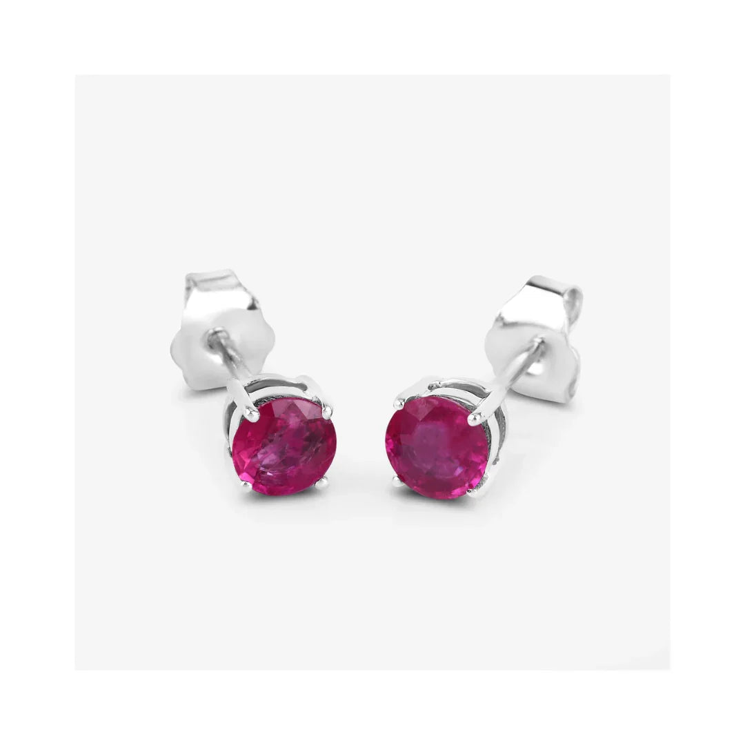 0.86 Ct Round Pink Ruby Prong 10K Gold Stud Earrings