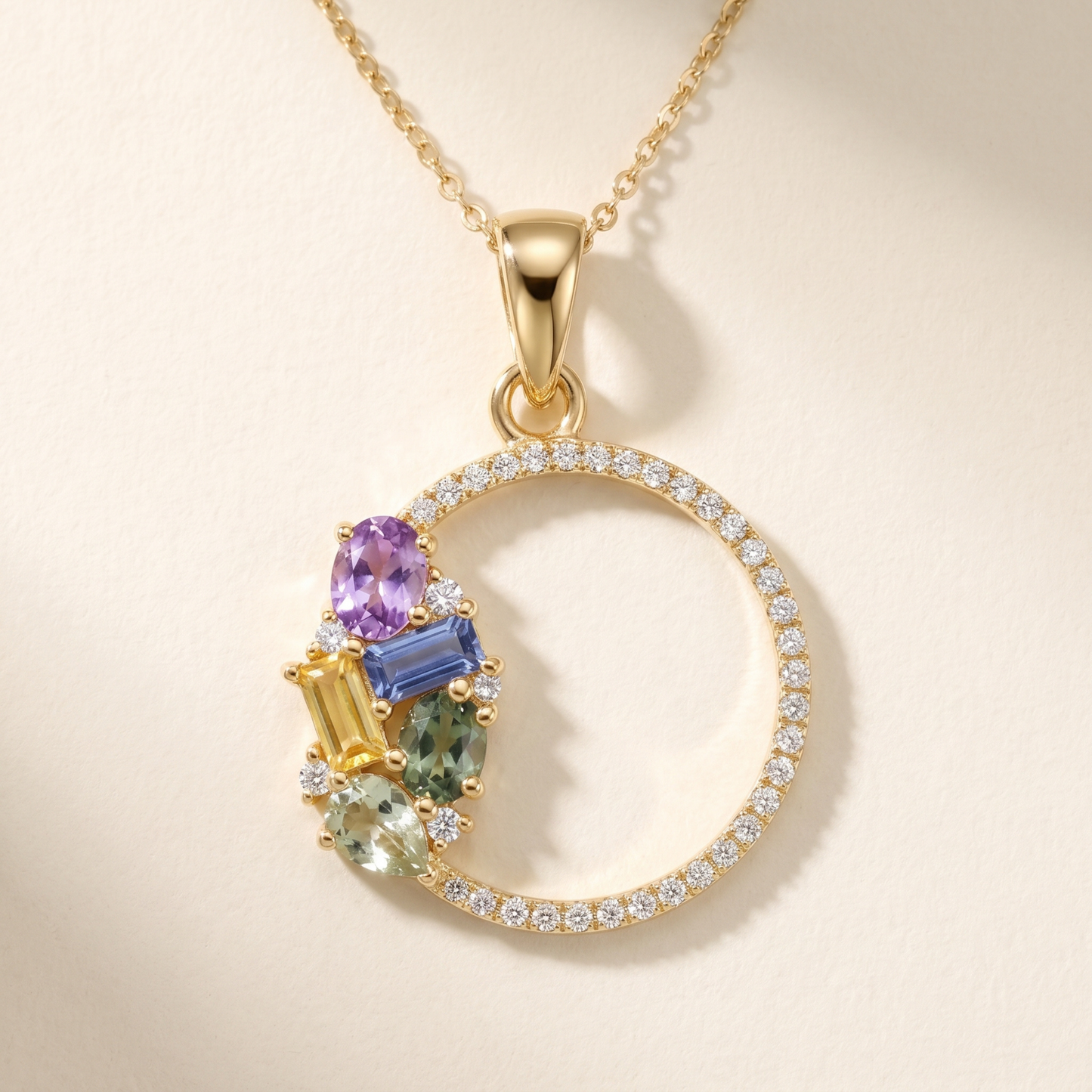 IGI Certified 0.83 Ct Multi Color Unheated Clustered Sapphire Diamond 14K Yellow Gold Wreath Pendant Necklace