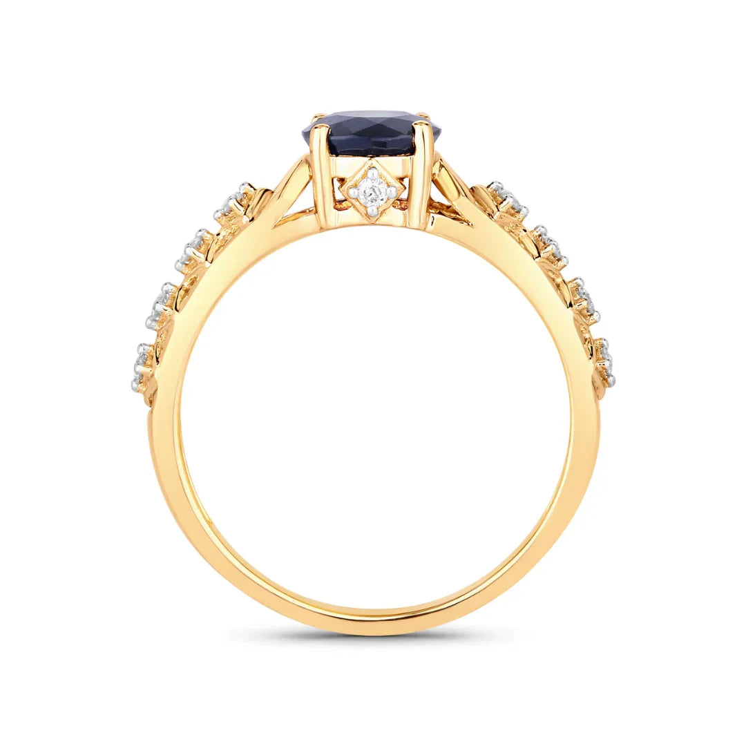1.03 Ct Round Blue Sapphire & Diamond Prong 10k Gold Bridge Engagement Ring