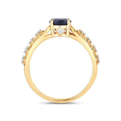 1.03 Ct Round Blue Sapphire & Diamond Prong 10k Gold Bridge Engagement Ring