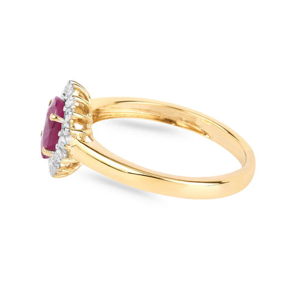 0.85 Ct Oval Pink Ruby Diamond Prong 10K Gold Halo Ring