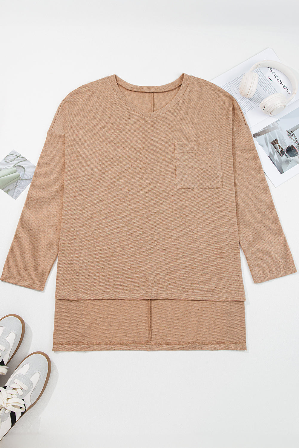 Threaded Pear Abby Shoulder Knit Tunic PLUS Top
