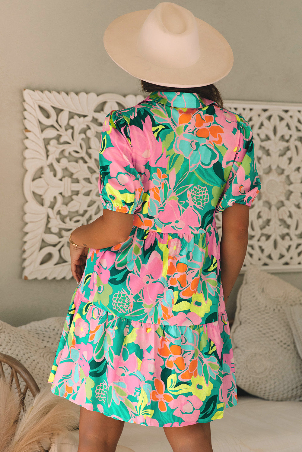 Threaded Pear Brynleigh Floral Puff Sleeve Babydoll Dress