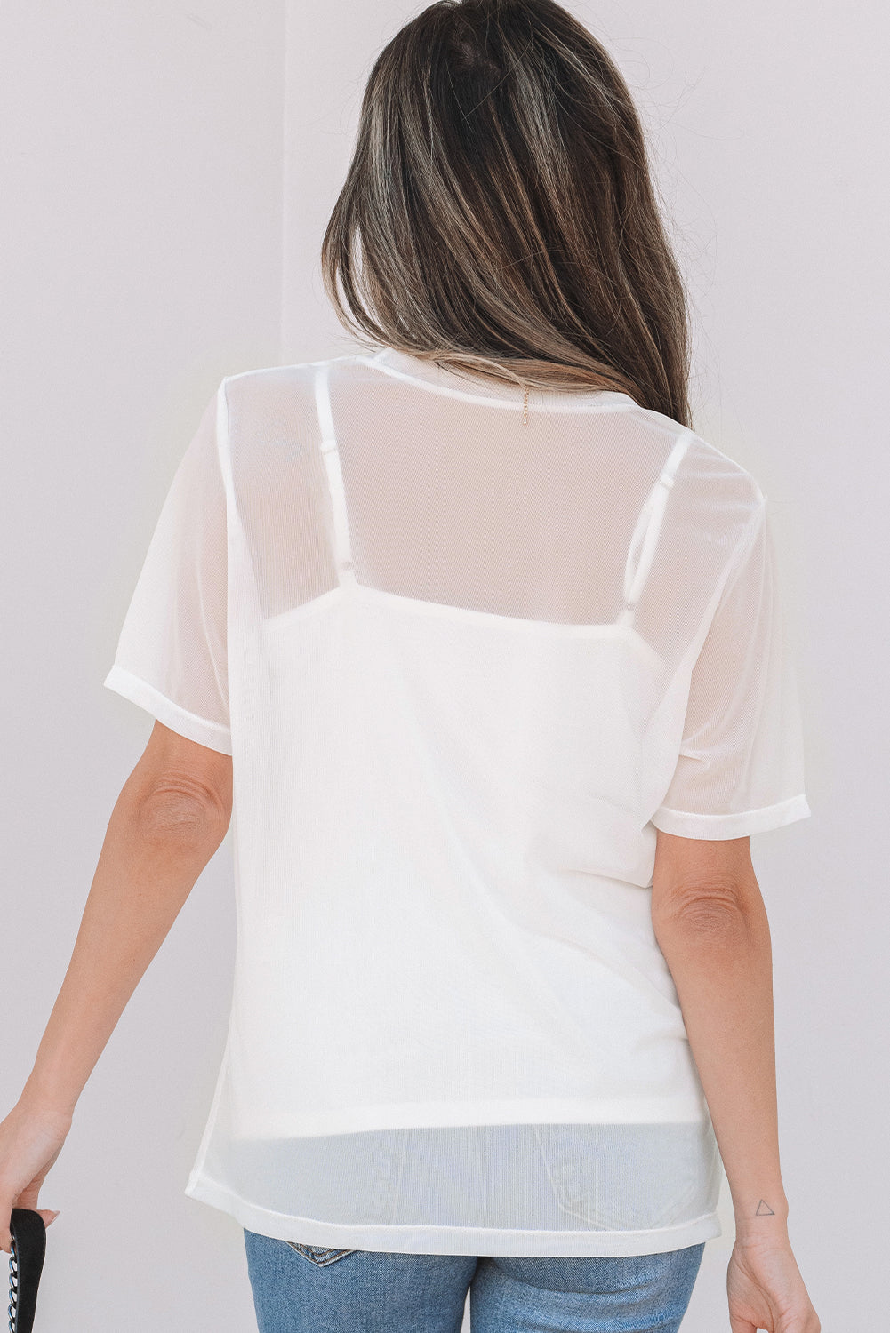 Threaded Pear Miranda Sheer Mesh Short Sleeve Top