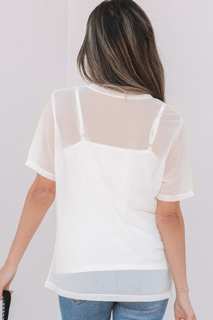 Threaded Pear Miranda Sheer Mesh Short Sleeve Top