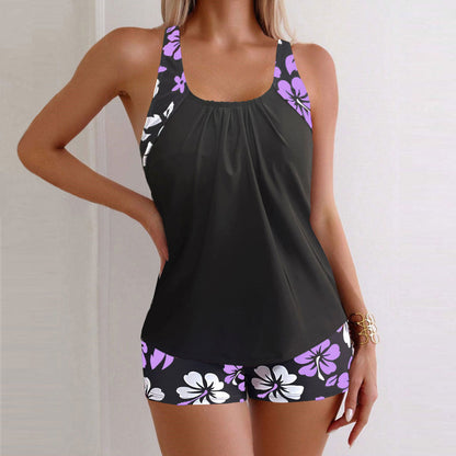 Women's Racerback Tankini Set with Floral Boyshorts – 7 Colors