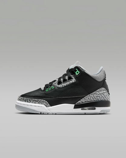 Air Jordan 3 Retro 'Green Glow' Big Kids' (GS) Sneakers — Black/Green Glow Leather Mid-Top