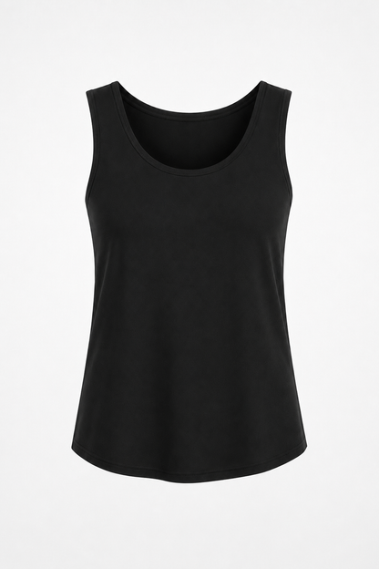 Cotton Lycra Shirttail Tank - Black