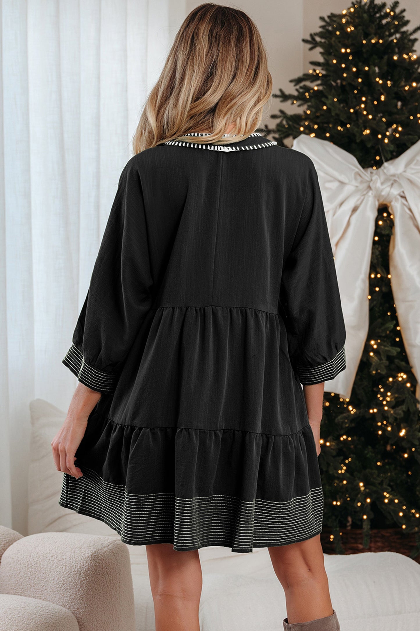 Threaded Pear Patara Sleeve Tiered Mini Dress