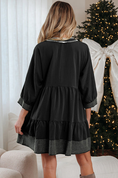 Threaded Pear Patara Sleeve Tiered Mini Dress