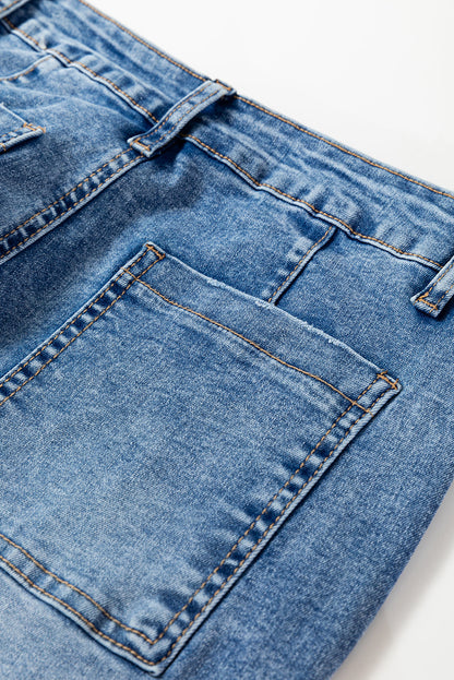 Dusk Blue High Waist Straight Leg Ankle Cropped Jeans