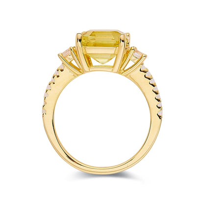 3.60 Ct Asscher Yellow Sapphire Prong 18k Gold Yellow Over Silver Three Stone Ring