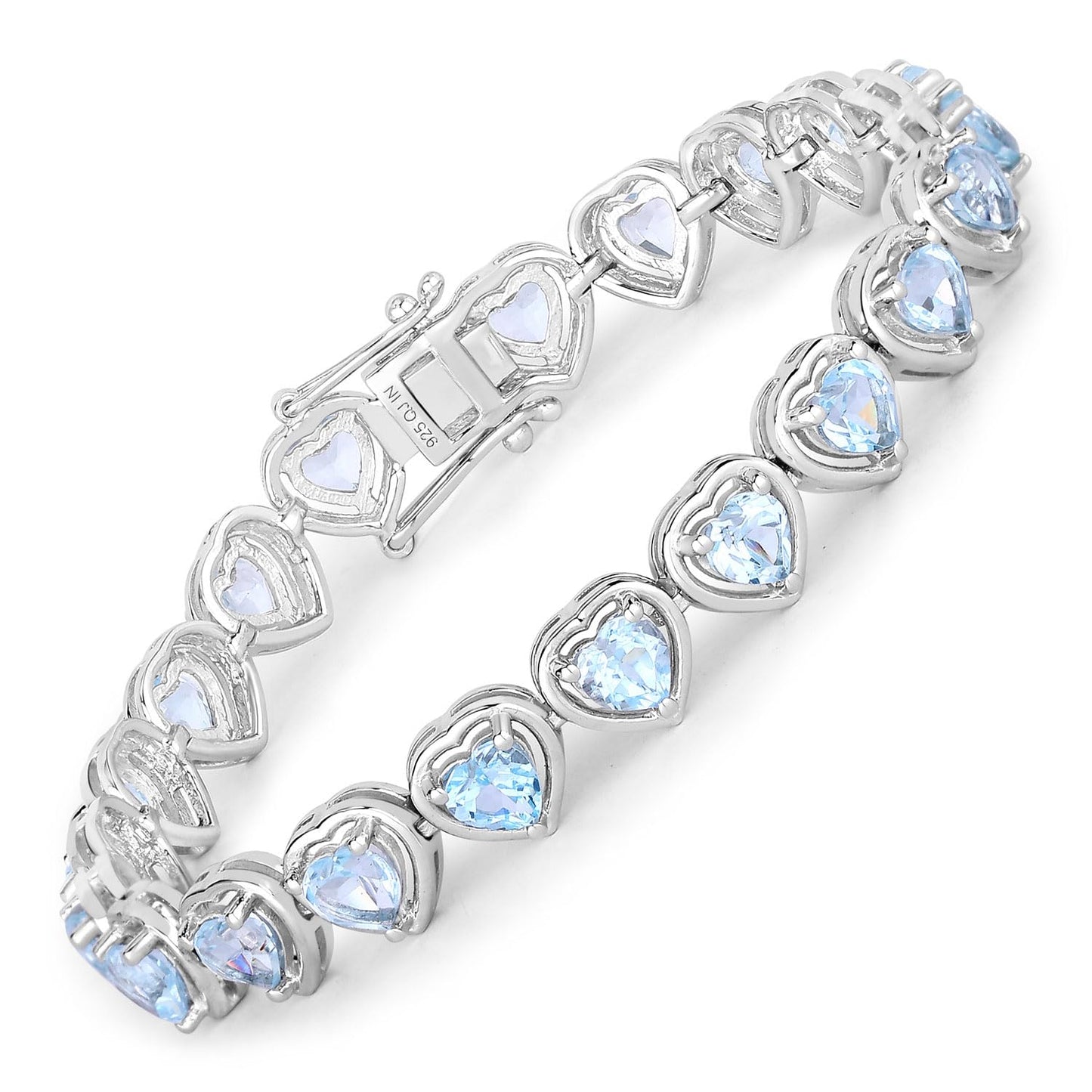 Heart Blue Topaz Prong Silver Tennis Bracelet