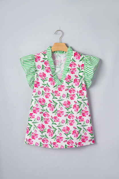 Threaded Pear Adelaide Striped Ruffle Trim Blouse
