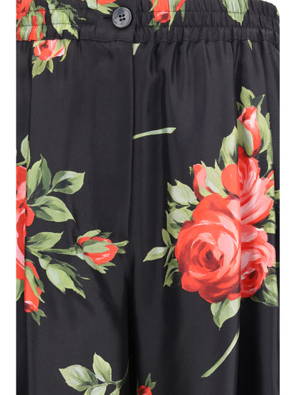 Wide-Leg Silk Pants Rose Bouquet